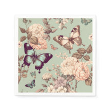 Papillons et fleurs ω vue ρ décor vert clair