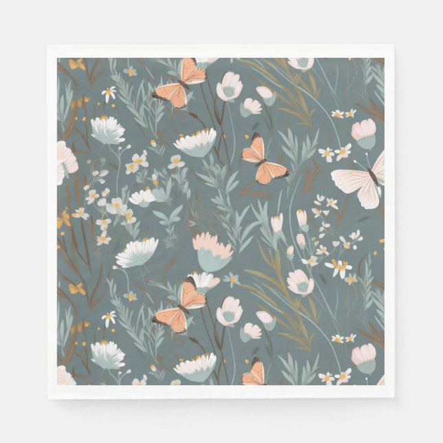 Serviette En Papier Papillons et Fleurs sauvages d'été (Devant)