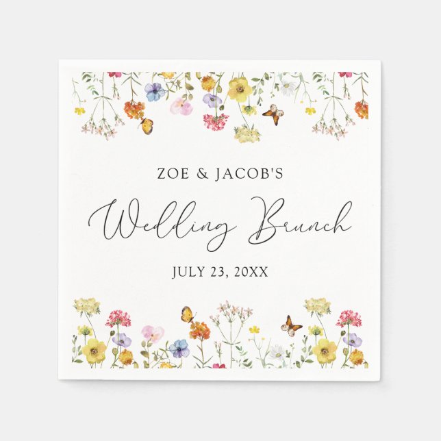 Serviette En Papier Papillons fleurs sauvages Boho Mariage Brunch (Devant)