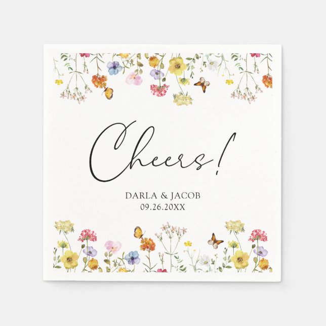Serviette En Papier Papillons fleurs sauvages Boho Mariage Cheveux (Devant)