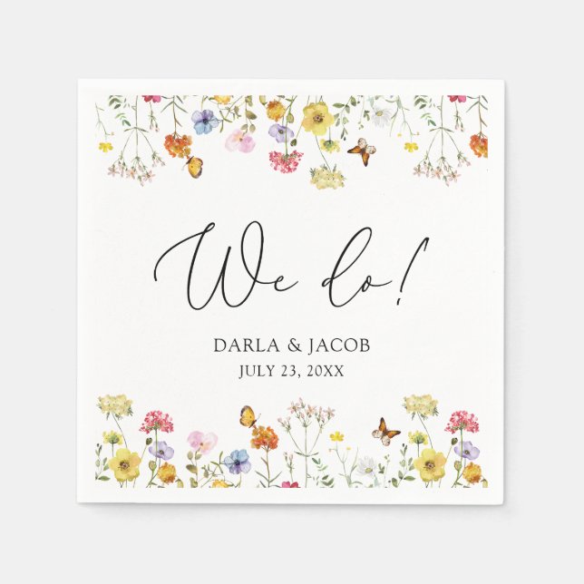 Serviette En Papier Papillons fleurs sauvages Boho Nous faisons Mariag (Devant)