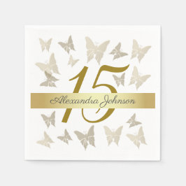 Serviette En Papier Papillons Gold Elegant Quinceanera 15e anniversair
