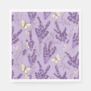 Serviette En Papier Papillons ivoire et fleurs de lavande