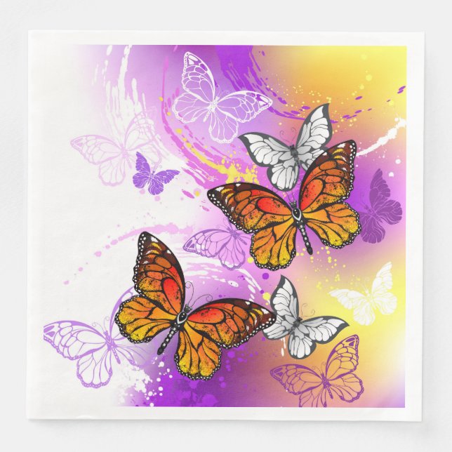 Serviette En Papier Papillons Monarque sur Arrière - plan pourpre (Devant)