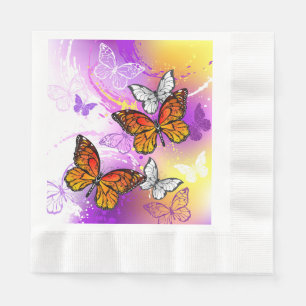 Serviette En Papier Papillons Monarque sur Arrière - plan pourpre