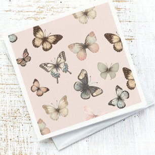 Serviette En Papier Papillons Neutres Mignons, Tons Muets Rose Pâle