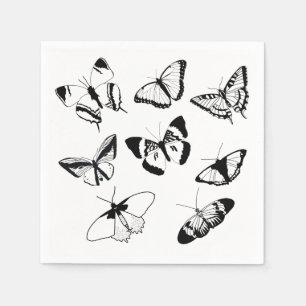 Serviette En Papier Papillons noirs et blancs