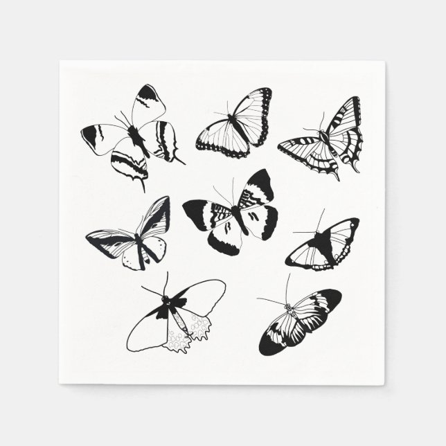 Serviette En Papier Papillons noirs et blancs (Devant)