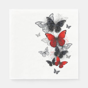 Serviette En Papier Papillons noirs et rouges volants