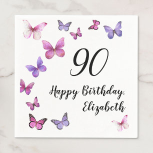 Serviette En Papier Papillons personnalisés pour 90e anniversaire élég