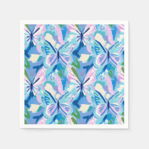 Serviette En Papier Papillons Preppy Motif bleu rose vert