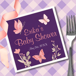 Serviette En Papier Papillons rose Floral Violet Baby shower