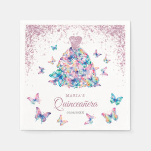 Serviette En Papier Papillons rose Gold Sparkling Gown Quinceanera