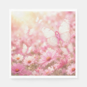Serviette En Papier Papillons Ruban Rose dans le Jardin