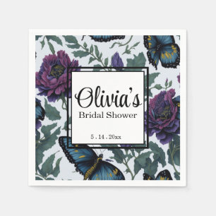 Serviette En Papier Papillons vintages à fleurs prune violette magenta