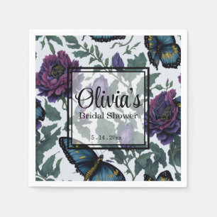 Serviette En Papier Papillons vintages à fleurs prune violette magenta