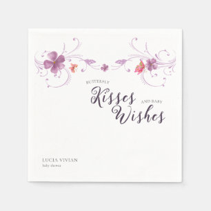 Serviette En Papier Papillons Violet Floral Baisers & Voeux Bébé