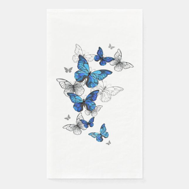 Serviette En Papier Papillons volants bleus Morpho (Devant)