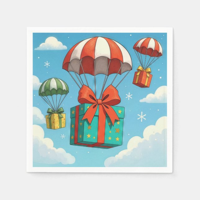 Serviette En Papier Parachutes qui délivrent des cadeaux de Noël (Devant)