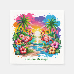 Serviette En Papier Paradis des Flamants Roses Tropicaux Coucher de So