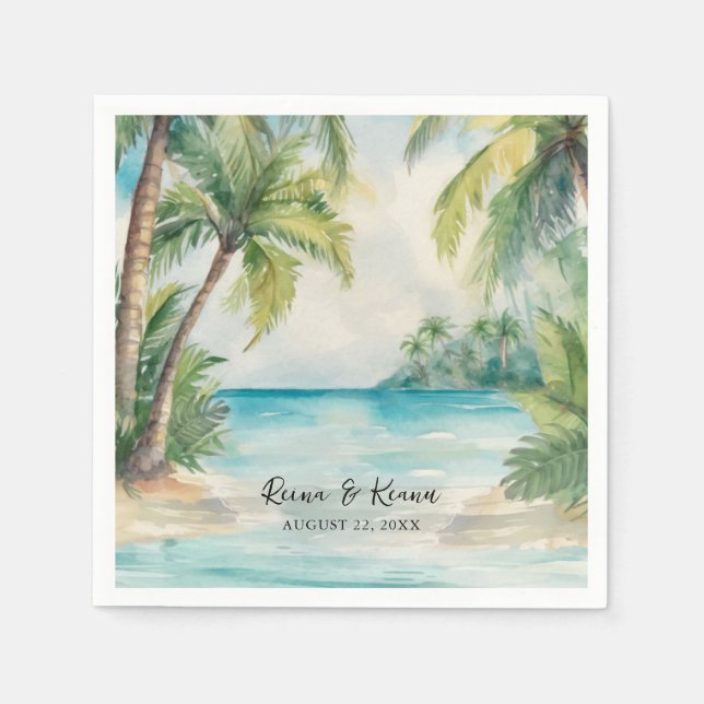 Serviette En Papier Paradise Palms Plage tropicale Mariage (Devant)