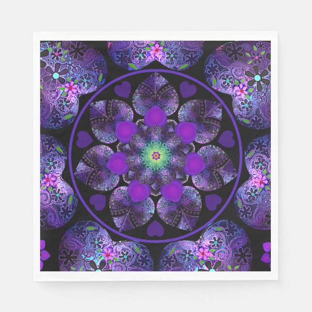 Serviette En Papier Parapluie violet & coeurs.7 (Devant)