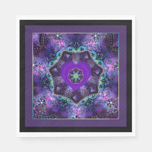 Serviette En Papier Parapluie violet & coeurs .7 (Devant)