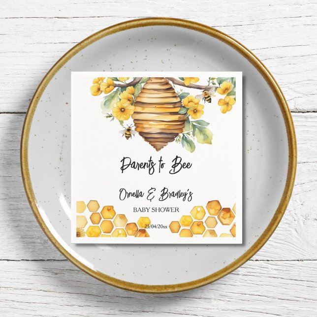 Serviette En Papier Parents d'abeilles de printemps baby shower modèle (Parents to bee spring honey bee baby shower template napkins personalized tableware decor beehive)