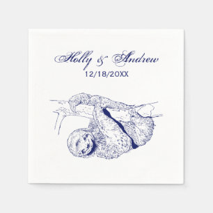 Serviette En Papier Paresseux Dessin Lithographie #1 Bleu