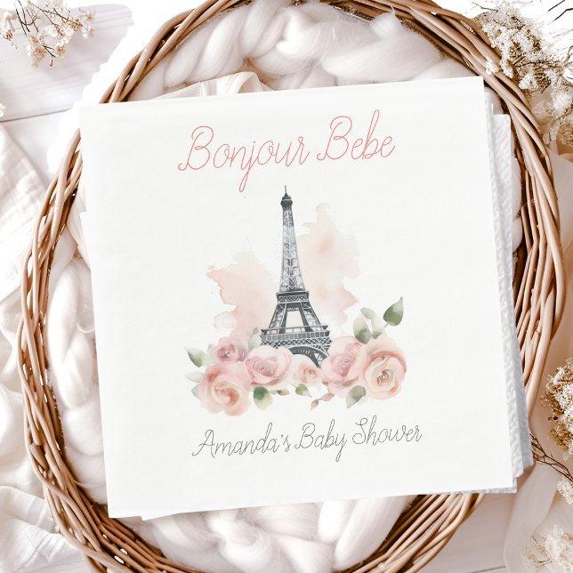 Serviette En Papier Paris Bonjour Bebe Baby shower Floral Parisien (Créateur téléchargé)