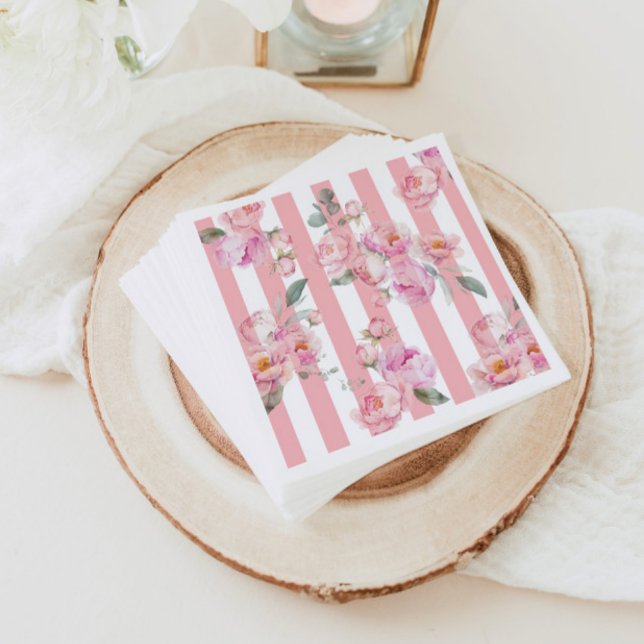 Serviette En Papier Paris thème rose rayures florales pivoine nuptiale (Créateur téléchargé)