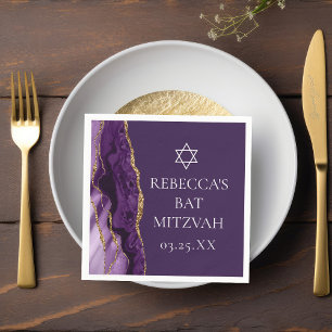 Serviette En Papier Parti Bat mitzvah d'âge or violet chic