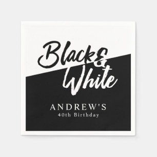 Serviette En Papier Parti chic noir et blanc
