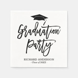 Serviette En Papier Parti de graduation de script moderne noir et blan