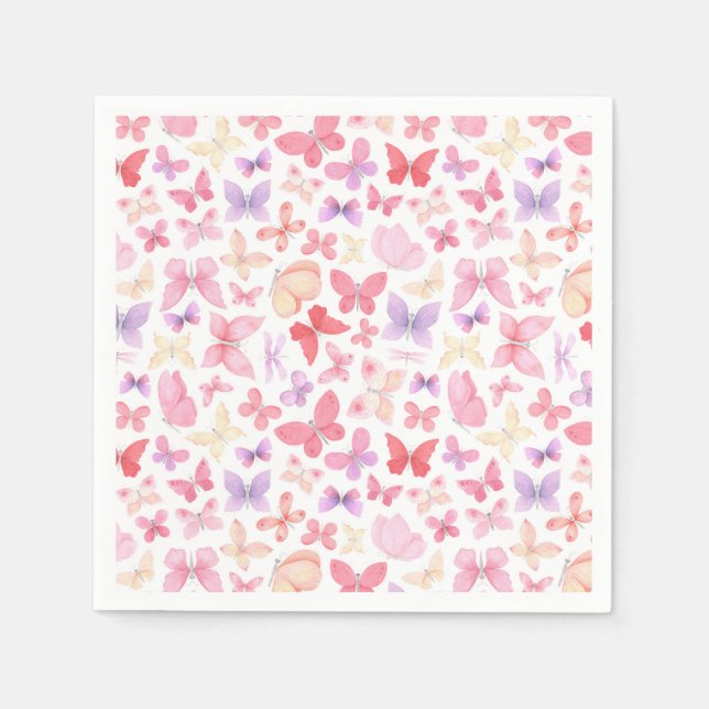 Serviette En Papier Parti des papillons rose violet jaune (Devant)