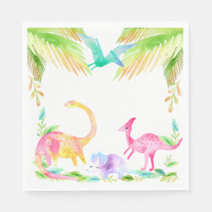 Serviette En Papier Parti dinosaure rose