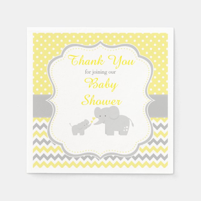 Serviette En Papier Parti Eléphant Jaune et Gris Baby shower (Devant)