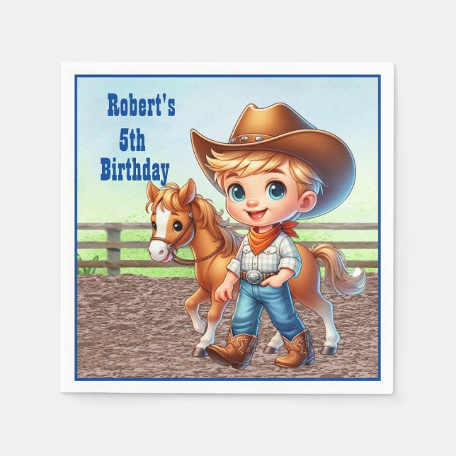 Serviette En Papier Parti Ouest Petit Cowboy Avec Cheval Personnalisé (Devant)