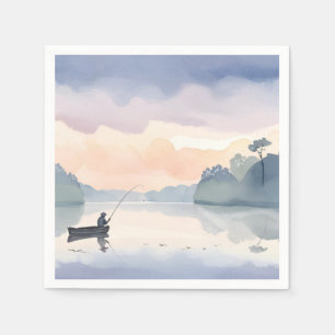 Serviette En Papier Parti Pêcher   Peinture Aquarelle du Lac Airy