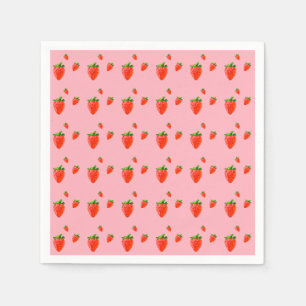 Serviette En Papier Parti rose Motif aux fraises rouges