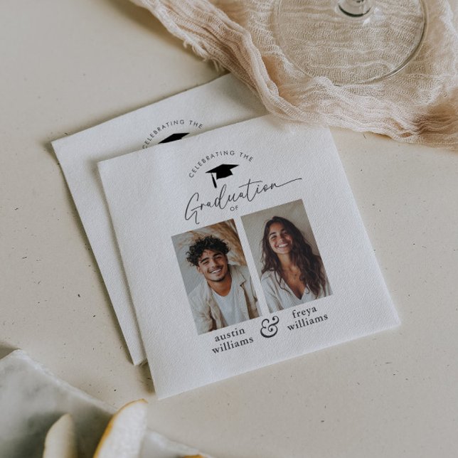 Serviette En Papier Partie conjointe de l'obtention du diplôme 2 Photo (Zazzle Joint Graduation Party 2 Photo Napkins)