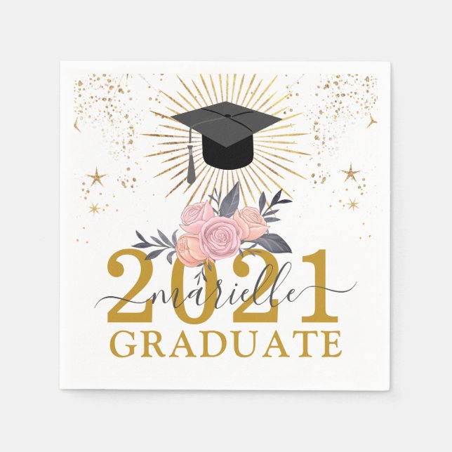 Serviette En Papier Partie de graduation Pink Gold Script Signature (Devant)