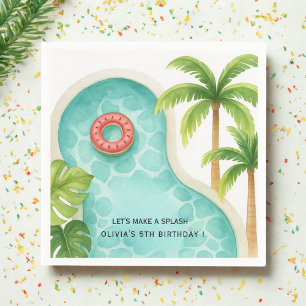 Serviette En Papier Partie du pool d'aquarelles   Enfants Anniversaire