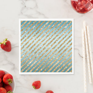 Serviette En Papier Parties scintillant Aqua Gold