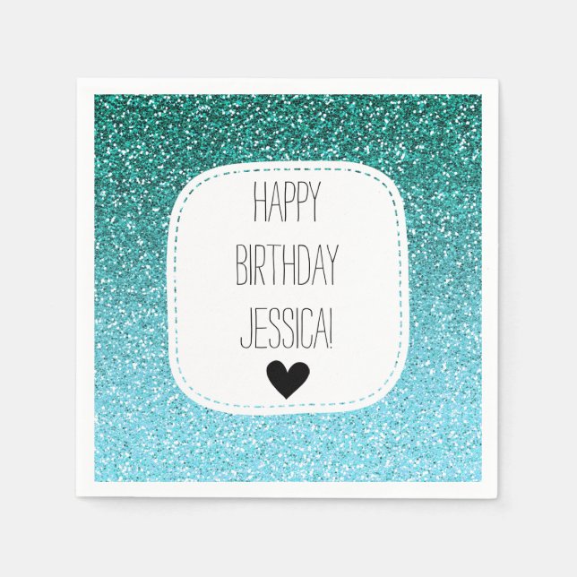 Serviette En Papier Parties scintillant Aqua Turquoise Ombre Faux (Devant)