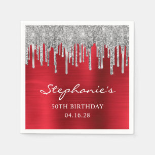 Serviette En Papier Parties scintillant argent gouttes rouge huile 50e