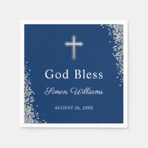 Serviette En Papier Parties scintillant Argent Marine Bleu Personnalis