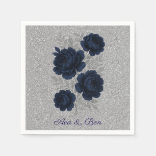 Serviette En Papier Parties scintillant bleu marine et argent Feuilles