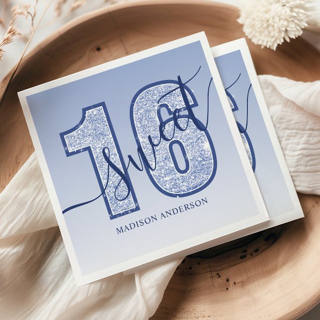 Serviette En Papier Parties scintillant bleu marine Script Sweet 16 An (Créateur téléchargé)