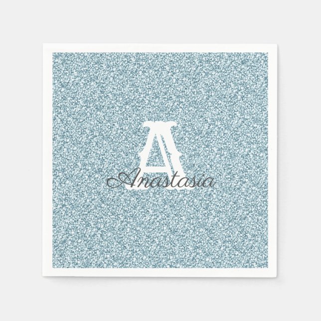 Serviette En Papier Parties scintillant bleue et étincelle Monogram Na (Devant)